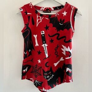 Nooworks Muscle Tee XS PIPPA Halloween print Black Cats Bats knives